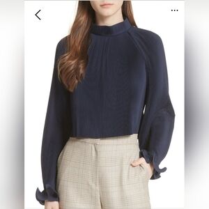 Tibi Women's Navy Long Sleeve Blouse retail $495 Xxs